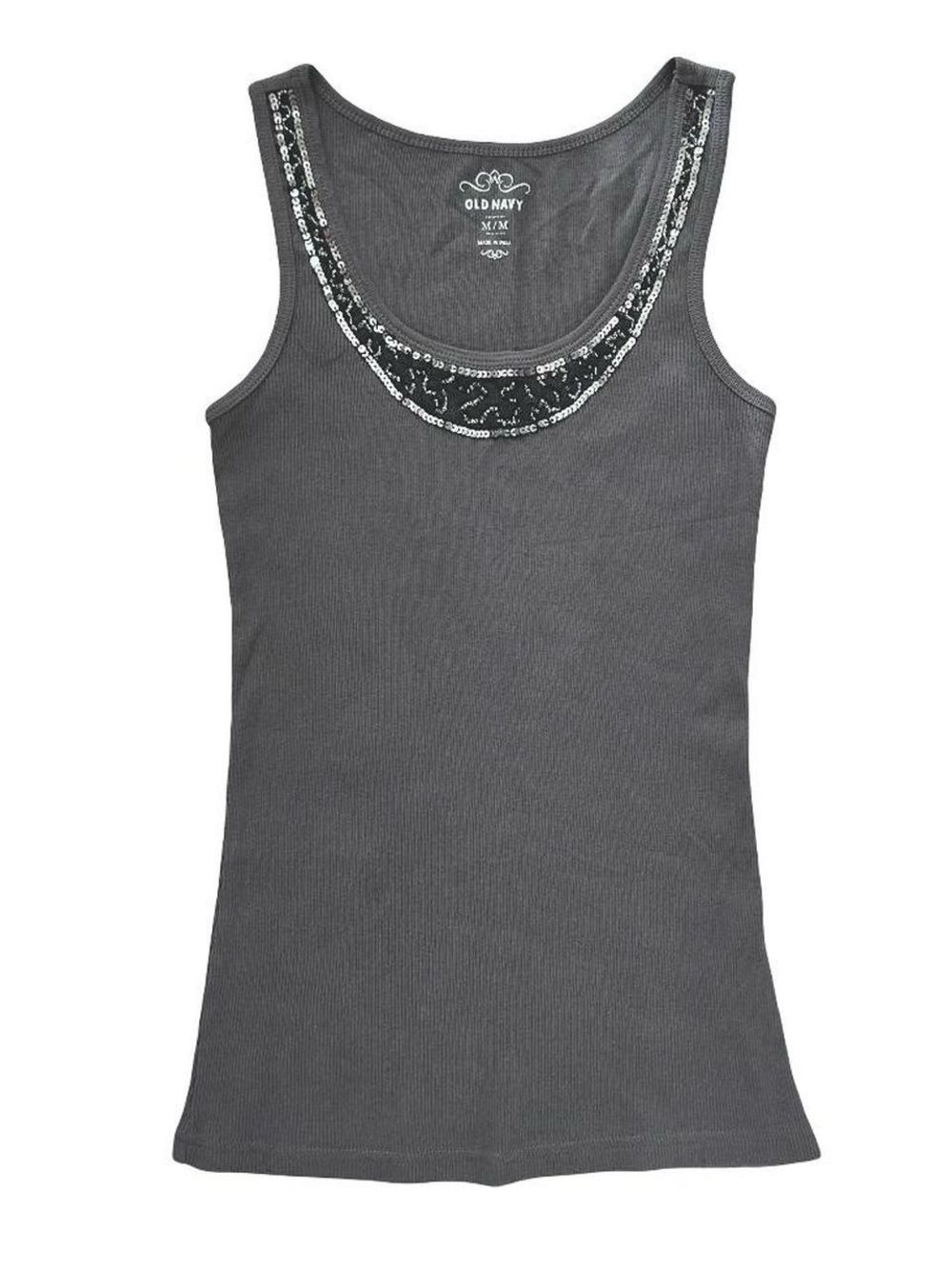 Y2K 2000s Boho Beaded Gray Ribbed Tank Top by Old Nave
